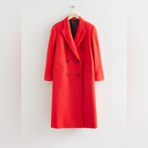 & Other Stories Stockholm Atelier Vibrant Orange-Red Double-Breasted Wool Coat